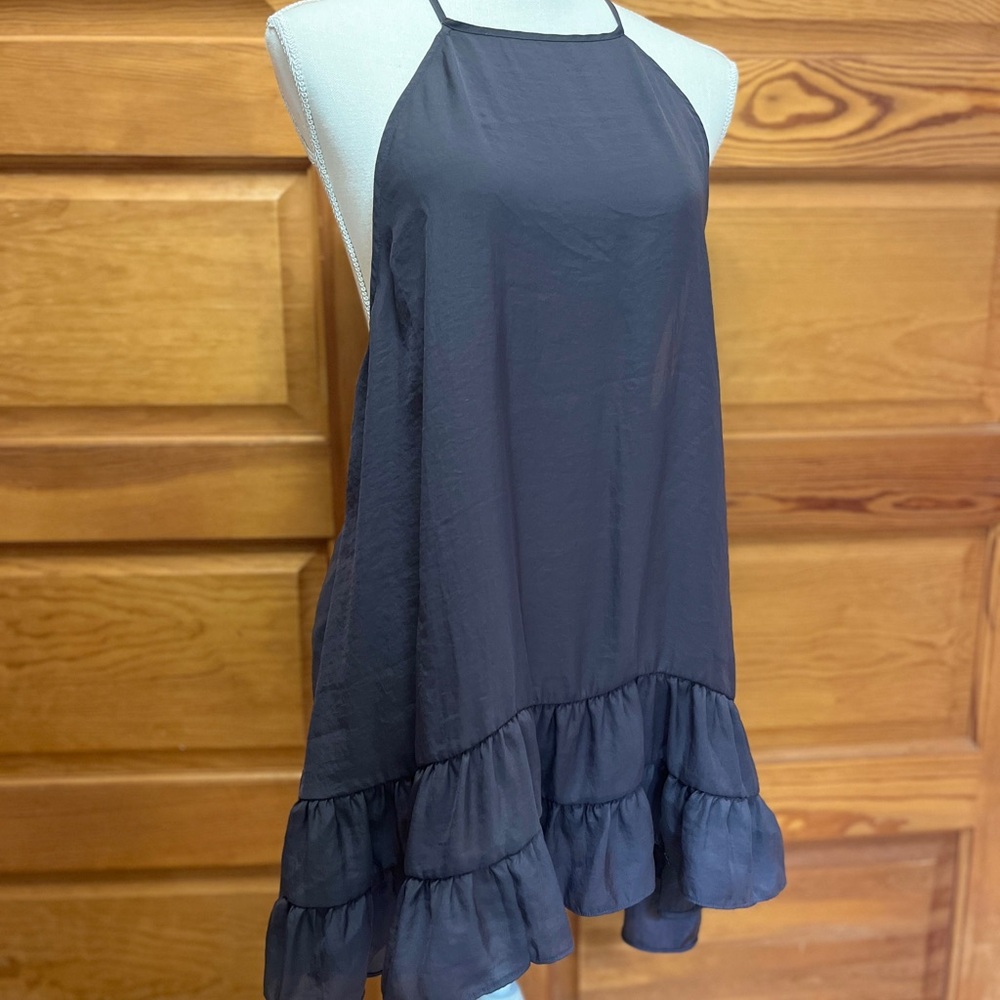 Free People Black Halter Neck Ruffle Dress